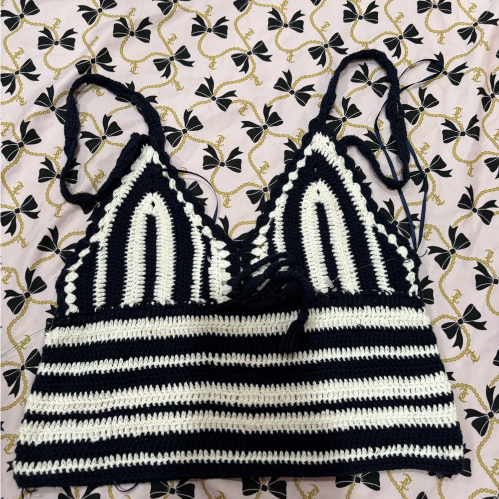 Zara Black and White Striped Crochet Top